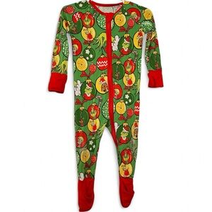 Showstoppers Grinch Bamboo Zippy Pajamas Footie Sleeper 12-18 month Christmas